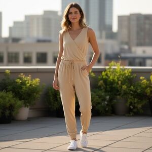 Stylus Surplice Pearl Yellow Sleeveless Drawstring Jumpsuit
